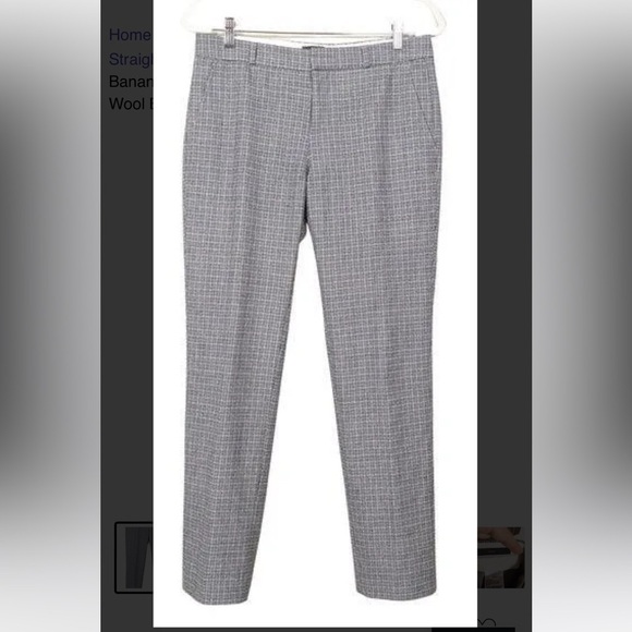 Banana Republic Pant Trouser Wool Plaid Grey Blue Stretch Lined Herringbone 14 - Picture 1 of 13